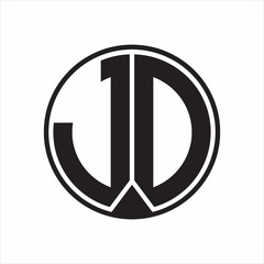 JD Logo monogram circle with piece ribbon style on white background