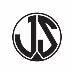 JS Logo monogram circle with piece ribbon style on white background