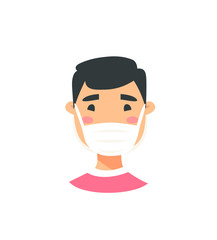 Set of male and female characters. Cartoon style masked people icons. Isolated guys avatars. Flat illustration protected men and women faces. Hand drawn vector drawing safe girls and boys portraits