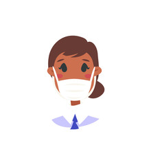 Set of male and female characters. Cartoon style masked people icons. Isolated guys avatars. Flat illustration protected men and women faces. Hand drawn vector drawing safe girls and boys portraits