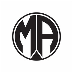 MA Logo monogram circle with piece ribbon style on white background
