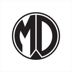 MD Logo monogram circle with piece ribbon style on white background