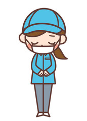 マスクの女性スタッフ　お辞儀・謝罪