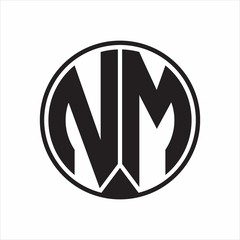 NM Logo monogram circle with piece ribbon style on white background