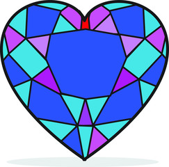 
Blue Mosaic Heart Symbol, Shadowed, on a white background