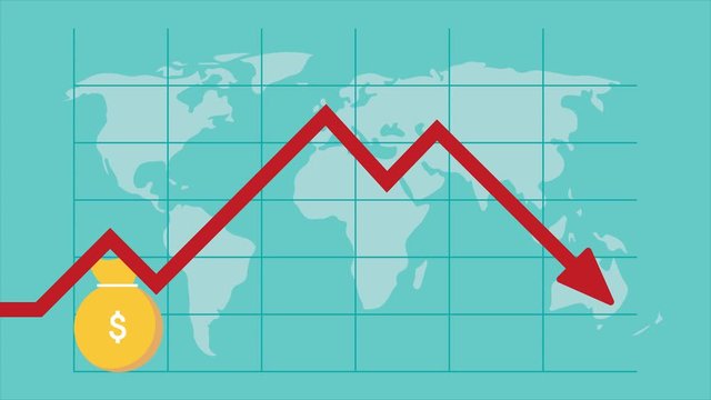 Global market crash. Business graph going down concept. 2d animation video clip.