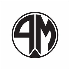 PM Logo monogram circle with piece ribbon style on white background