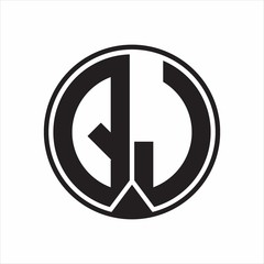 QJ Logo monogram circle with piece ribbon style on white background