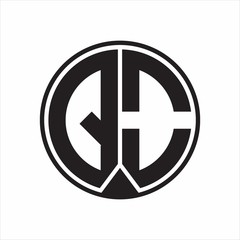 QO Logo monogram circle with piece ribbon style on white background