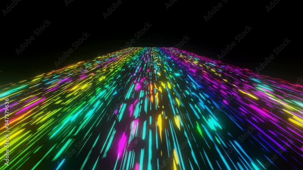 Poster colorful neon light futuristic stream data communication flying into digital technologic animation 3