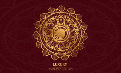 Luxury geometric mandala in golden color arabesque with red background
