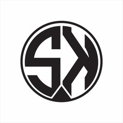 SK Logo monogram circle with piece ribbon style on white background
