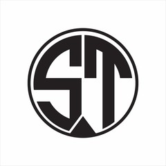 ST Logo monogram circle with piece ribbon style on white background