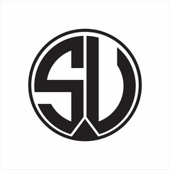SU Logo monogram circle with piece ribbon style on white background