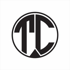 TC Logo monogram circle with piece ribbon style on white background