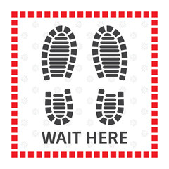 Social distancing square warning sign and shoe print vector design.