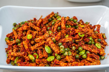 Indonesian food tempe balado cooked with stinky beans