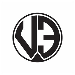 VE Logo monogram circle with piece ribbon style on white background