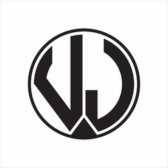 VJ Logo monogram circle with piece ribbon style on white background