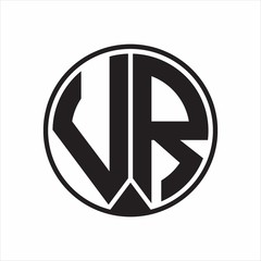VR Logo monogram circle with piece ribbon style on white background