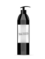 Black and metal cosmetic bottle. Bottle with a dispenser. Vector illustration. Isolated.