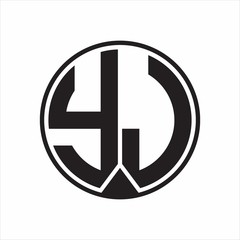 YJ Logo monogram circle with piece ribbon style on white background