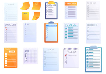 To-do list icons set. Cartoon set of to-do list vector icons for web design