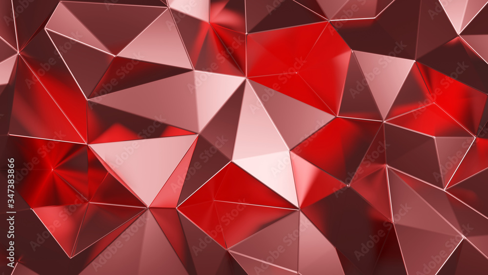 Aufkleber 3d render polygon shape color red metallic geometric abstract background.