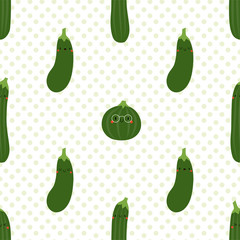 Kawaii Cartoon Zucchini.Colored Seamless Patterns 