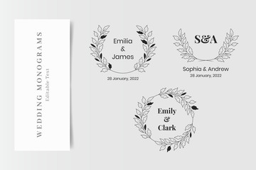 Set of Elegant Wedding Monograms, Initial Logo Creator	