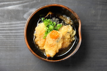 牡蠣と茄子のみぞれ揚げ出し