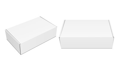 Naklejka premium Two closed blank packaging boxes mockups isolated on white background. Vector illustration