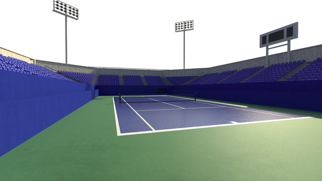 Tennis court isolated on white. Render 3d. Illustration.