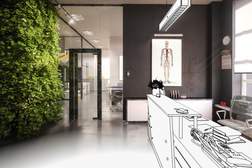 Office Design: Counter Area (drawing) - 3d illustration