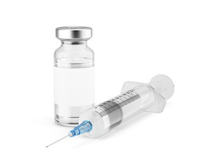Medical concept - Syringe and medical vial for injection isolated on white. 3d rendering