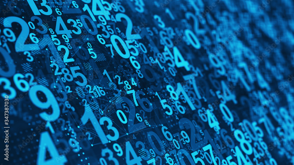 Fototapete Abstract Numbers background - Mathematical, Numbers concept. 3d rendering