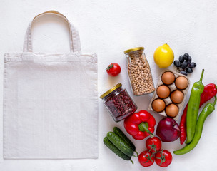 Zero waste, Eco friendly shopping. Textile eco bags, glass jars and eco friendly products.