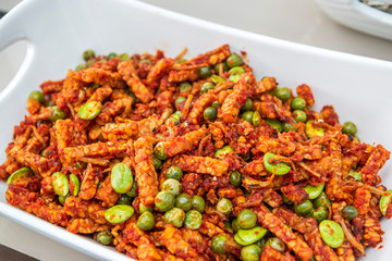 Indonesian food tempe balado cooked with stinky beans