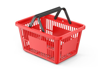 Shopping Concept - Empty Red Shopping Basket Isolated on White Background. 3d Rendering