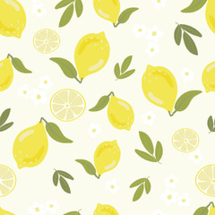 hand draw style yellow lemon seamless pattern
