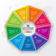 Nonagon infographic,Colorful template with 9 options,Vector illustration.
