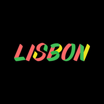 Lisbon sign brush paint lettering on black background. Capital city of Portugal design templates for greeting cards, overlays, posters
