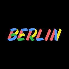 Berlin sign brush paint lettering on black background. Capital city of Germany design templates for greeting cards, overlays, posters