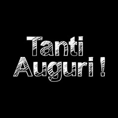 Tanti Auguri brush paint hand drawn lettering on black background. Congratulation in italian language design  templates for greeting cards, overlays, posters