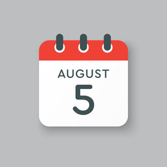 Calendar icon day 5 August, date days of the year