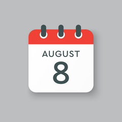 Calendar icon day 8 August, date days of the year
