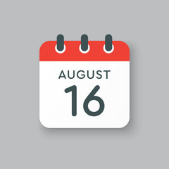 Calendar icon day 16 August, date days of the year