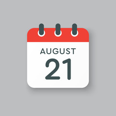 Calendar icon day 21 August, date days of the year