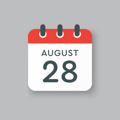 Calendar icon day 28 August, date days of the year