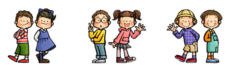 子供　全身ポーズセット（男女ペア）